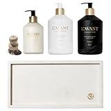 L'AVANT Collective Luxury Sink-Side Starter Bundle Includes Lucite Vanity Tray, Hand & Dish Soap, Hand Lotion in Reusable Glass Bottles & Bamboo Dish Scrubber Kitchen Hostess Gifts (Fresh Linen)