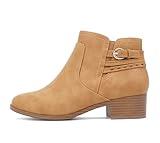 Soda “BOYET” ~ Women Round Toe Elastic Gore Multi Back Strap Low Stack Heel Ankle Bootie with Side Zipper (Tan Nubuck, us_footwear_size_system, adult, women, numeric, medium, numeric_7)