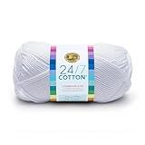 Lion Brand 24/7 Cotton Yarn, Lightweight Yarn for Knitting, Crocheting, and Crafts, White, 1 Pack