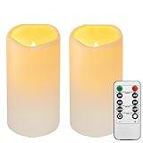 Biyanuo 2PACK Outdoor Plastic flameless Candles with Remote Control and Timer, LED Flickering Battery Operated Electric Pillar Candles (D3 xH5.5) for Camping, Weddings, Home Decoration