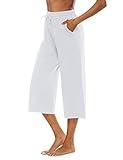 OYANUS Capris for Women Casual Summer Loose Comfy Drawstring Wide Leg Capri Pants with Pockets White-XL
