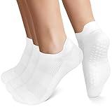 AGUTIUN Grip Socks for Women 3 Pairs Pilates Yoga Non Slip Anti-Skid Ankle Socks with Silicone for Barre Ballet Barefoot Fitness Workout Valentines Day Gifts White