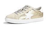 PARTY Women's Fashion Star Sneaker Lace Up Low Top Comfortable Cushioned Walking Shoes, Dale-Gold Met-10