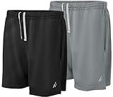 NY Threads Mens Athletic Shorts 2 Pack Quick Dry Lightweight Running Workout Gym Shorts with Pockets, Large, Black/Medium Grey