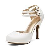 DREAM PAIRS Women's Office-02 Classy Mary Jane Double Ankle Strap Almond Toe High Heel Pumps New White Pu Size 11