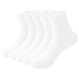 RICOTNSOCS Mens Athletic Cotton Quarter Crew Socks Above Ankle Length Moisture Wicking Odor Free Running Cycling Hiking Sports Socks for Men 5 Pairs (#01L Off White)