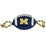 Pets First NCAA Michigan Wolverines Football Dog Toy, Tough Quality Nylon Materials, Strong Pull Ropes, Inner Squeaker, Collegiate Team Color, 1 Count (Pack of 1)