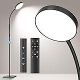 Lanonany LED Floor Lamp, Height Adjustable Floor Lamps for Living Room, Super Bright Standing Lamp with Timer, Adjustable Colors & Brightness Floor lamp for Bedroom with Remote & Touch Control, Black