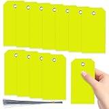 Swpeet 200Pcs Yellow 4.72"x2.36" Waterproof Writable Eyelet Hole Plastic Tags with Wires Assortment Kit, Hanging Tags Attached Eyelet Blank Tag for Labeling Luggage Product Identification