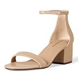 Amazon Essentials Women's Two Strap Heeled Sandal, Beige Faux Leather, 9 Wide