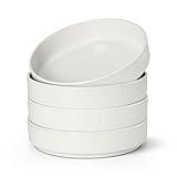 E-far Pasta Bowls Set of 4, 35oz Large Salad Bowl Plate for Dinner Serving Soup, Wide & Shallow Ceramic Stoneware Pasta Plates, Microwave & Dishwasher Safe, Textured Stripes & Speckled White, 8”