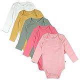 HonestBaby Unisex Baby Organic Cotton Long Sleeve Bodysuits Multi Pack And Toddler T-Shirt Set, 5 Pack Strawberry Ice, 12 Months US