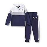 Voxikidio Boys Clothes Size 7-8 Long Sleeve Hoodie Sweatsuits and Sweatpant Clothing Set 2Pcs Kids Boy Fall Winter Outfits Blue 7-8 Years