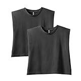 American Apparel Women’s Heavyweight Cotton, Boxy, Cropped, and Garment Dyed Muscle T-Shirt, Style G307GD, 2-Pack, Faded Black (2-pack), Small