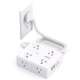 Surge Protector Power Strip, 5Ft Flat Extension Cord Flat Plug with 4 USB Charging Ports (2 USB C) 8 Widely Outlets, 1080J Wall Mount Outlet Extender, Office Supplies, Dorm Room Essentials