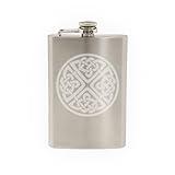 Ireland Traditional - Irish Circular Celtic Knot - Religion - Etched 8 Oz Stainless Steel Flask
