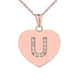 DIAMOND INITIAL"U" HEART PENDANT NECKLACE IN ROSE GOLD - Gold Purity:: 10K, Pendant/Necklace Option: Pendant With 20" Chain