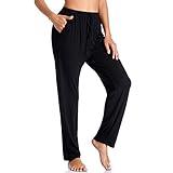 ASIMOON Women's Yoga Pants Soft Comfy Stretch Loose Straight Casual Athletic Pants Running Workout Lounge Pants with Pockets Black
