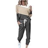 Todays Daily Deals amaon Orders Placed by me Best amaon Deals This Week 2 Piece Outfits for Women Crewneck Long Sleeve Tops Long Pants d-Black 5X-Large