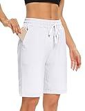 DIBAOLONG Womens Yoga Shorts Bermuda Shorts Knee Length Lounge Casual Athletic Long Sweat Shorts with 3 Pockets White XL