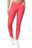 ICONOFLASH Women's Jeggings with Pockets Pull On Comfortable Essential Everyday Stretchy Colored Jean Leggings (Coral, Large)