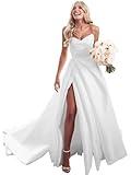 homdor White Strapless Wedding Dresses for Bride 2024 Satin Ball Gowns Prom Dresses Strapless Boho Wedding Dress Size 18