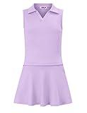 LIONJIE Kids Girls Tennis Golf Dress Outfit Sleeveless Dress with Pockets Athletic Skorts and Polo Tank Top Sets Purple
