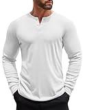 COOFANDY Men's Slim Fit Henley Shirts Long Sleeve 3 Button T-Shirts Fashion Casual Basic Tops White