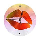 Aruzdey Round Wall Clock Non-Ticking Silent Battery Operated Clock 10 Inch, Red Lips1 Home Decor for Living Room, Kitchen, Bedroom, and Office