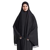 OLEMEK Women's Elegant Hijab Lace Trim Middle Eastern Islamic Jilbab Prayer Veils Headcover Headscarf Black XL