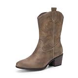 DREAM PAIRS Cowboy Boots for Women, Mid Calf Cowgirl Boots with Embroidery Round Toe Western Chunky Low Heel Shoes,Size 8,Camel,DWUMMB2505