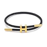 AIMADE Bracelets for Women Girls Adjustable Charm Bracelet, 18k Gold-plated Buckle Design Titanium Steel Wire Rope Women's Gift Jewelry (Black)