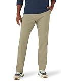 Lee Men's Extreme Motion Flat Front Relaxed Taper Pant, Khaki, 42W x 30L