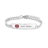 TGLS Red Medical Alert Heart Disease Bracelet for Women Men Emergency First Aid Health Alert Engraved Adjustable Stainless Steel Chain Bracelets