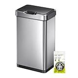 EKO Mirage-T 50 Liter / 13.2 Gallon Touchless Rectangular Motion Sensor Trash Can, Brushed Stainless Steel Finish