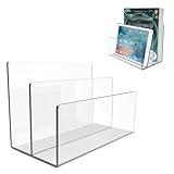 Boloyo Acrylic File Holder,2PC 2 Sections Clear File Organizer Mail Letter Sorter Desktop Folder Holder for Home Office School Envelope Bill Filling Paper Document