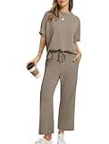 SAMPEEL Lounge Sets for Women Summer 2 Piece Wide Leg Crop Pants Sets Matching Sets Women Clothing Resort Wear Cruise Travel Airport Outfits Coffee M