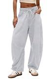 IWD Womens Barrel Sweatpants 2025 Baggy Wide Leg Pants Casual Elastic Waisted Drawstring Sweat Pants with Pockets (Light Grey, Large)