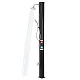 9.3 Gallon Solar Heated Outdoor Shower, 7.2FT Height, 360°Rotating Rainfall + 6FT Handheld Shower + Foot Faucet, Freestanding Black Poolside Shower with Hot & Cold Water Adjustment