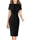 VFSHOW Womens Vintage Work Business Tie Neck Slim Bodycon Pencil Sheath Dress 50s Retro Professional Career Church Office Wear (Black, Large) 9089 BLK L