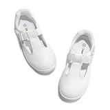 DREAM PAIRS Girls Mary Jane School Uniform Shoes T-Strap Flat Sneakers,Size 1 Little Kid,White,SDFL2425K