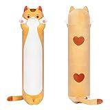 Mewaii Long Cat Plush Kawaii Kids Plush Toy Pillows, Cute Cat Stuffed Animals Soft Plushies, Kitten Big Plush Toys Throw Body Pillow Doll Gift for Girls Boys (Brown Cat Body Pillow 20 Inch)