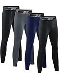 HOPLYNN 4 Pack Youth Boy’s Compression Pants Leggings Tights Quick Dry Athletic Base Layer Under Pants Gear for Kid’s Football Basketball Sports -2 Black 1 Blue 1 Grey-S