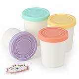 Ice Cream Containers，Set of 4 Ice Cream Containers for Homemade Ice Cream（6.8oz. Each），Reusable Plastic Homemade Mini Ice Cream Storage Containers Ice Cream Cups with Silicone Lids for Freezer