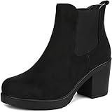 DREAM PAIRS Women's High Chunky Heel Chelsea Ankle Boots Slip On Elastic Fall Heeld Booties Shoes,Size 6.5,Black,FRE