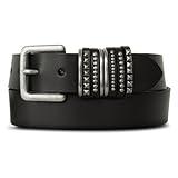 Lucky Brand Women's Leather Bold Fashion Statement Belts, Multiple Keeper Stud Trim-Black, XL (34-35")