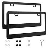 QUANQIUFEI 2 Pack License Plate Frames, Stainless Steel Car License Plate Cover Car Accessories with Screw Caps (Black)