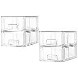 4 Pack Stackable Storage Drawers,Clear Acrylic Drawer Organizers with Handles, Easily Assemble for Fridge, Bathroom,Kitchen Undersink,Cabinet,Pantry organization and Storage