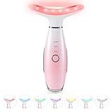 ELISHINE 7 Color Neck Face Massager - Facial Massager Tool for Skin Care at Home, Vibrating Face Massager with Thermals, Pink