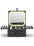 Qislee Makeup Box with A Detachable Lighted Mirror, Waterproof Travel Train Case, Cosmetic Organizer and Makeup Suitcase with Adjustable Dividers, Magnetic LED Mirror (Black)